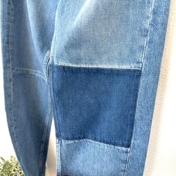 FRAME Le High Straight Jeans Patchwork Denim Blue Washed Modern Size 30 - Picture 6 of 8